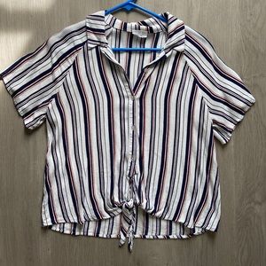 White & Navy Blue Striped Blouse